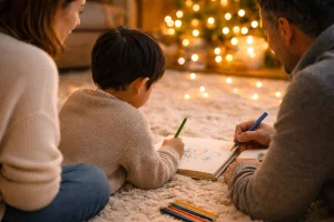 Accueil et Familles - Photo famille maison hiver